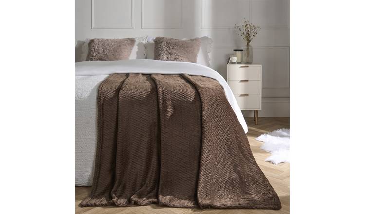 OHS Waffle Fleece Blanket Throw 150 x 200cm - Chocolate
