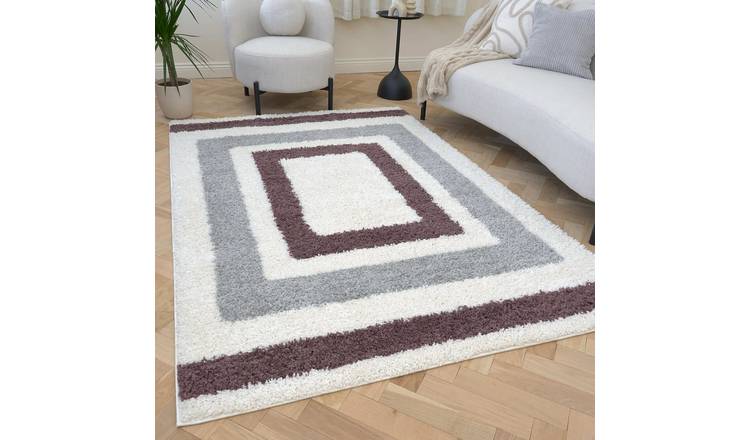 The Rugs Purple Moodi Border Shaggy Rug - 80 x 150cm
