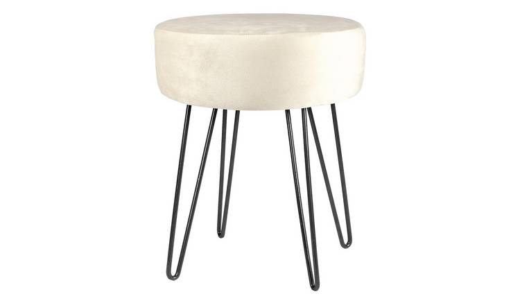 Harbour Housewares Round Velvet Footstool - H40 x D35cm - Cream/Black