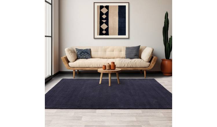 Mega Flooring Blue Handmade Bordered Rug - 80 x 150cm