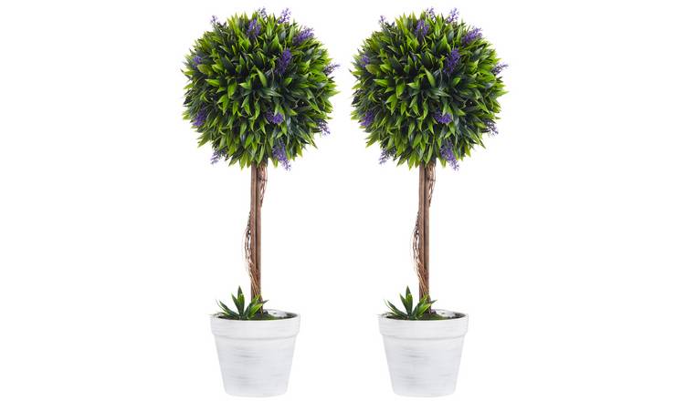 HOMCOM Set of 2 Artificial Ball Trees with Lavender Flowers - Green