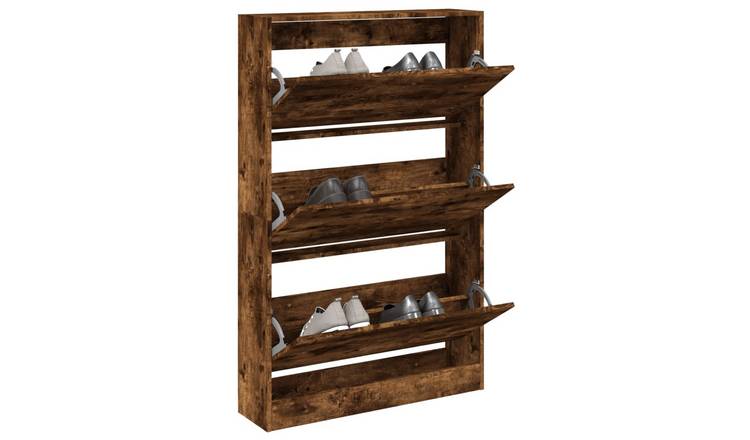 Walplus Engineered Wood Shoe Cabinet - Smoked Oak - 80 x 21 x 125.5 cm