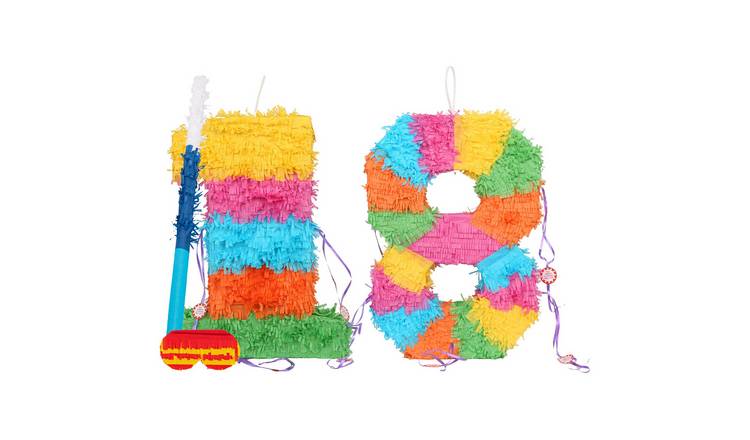Fax Potato 18th Birthday Pinata Set with Stick & Blindfold - Blue Stick