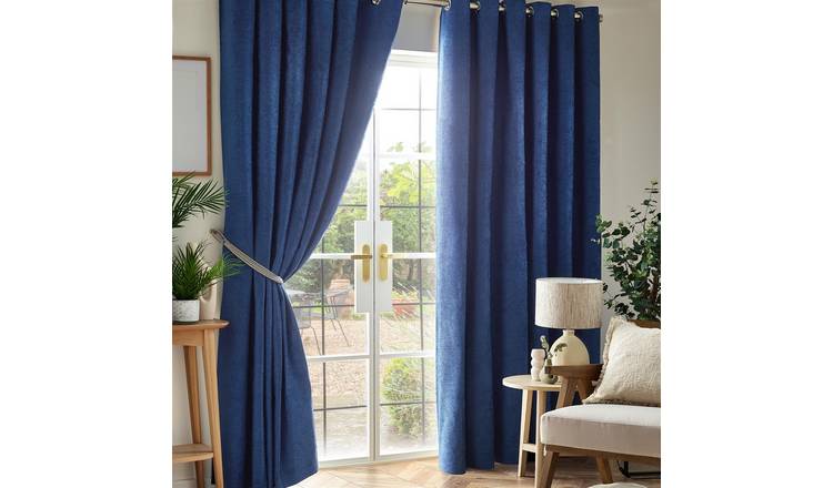 Luxury Living Chenille Blackout Eyelet Curtains 117cm x 137cm - Blue