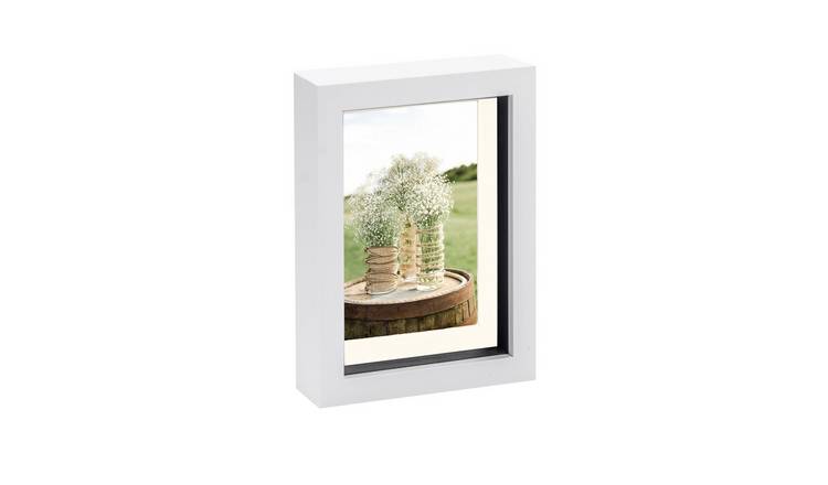 Nicola Spring 3D Box Photo Frame - 5 x 7" with Mount - White/Ivory