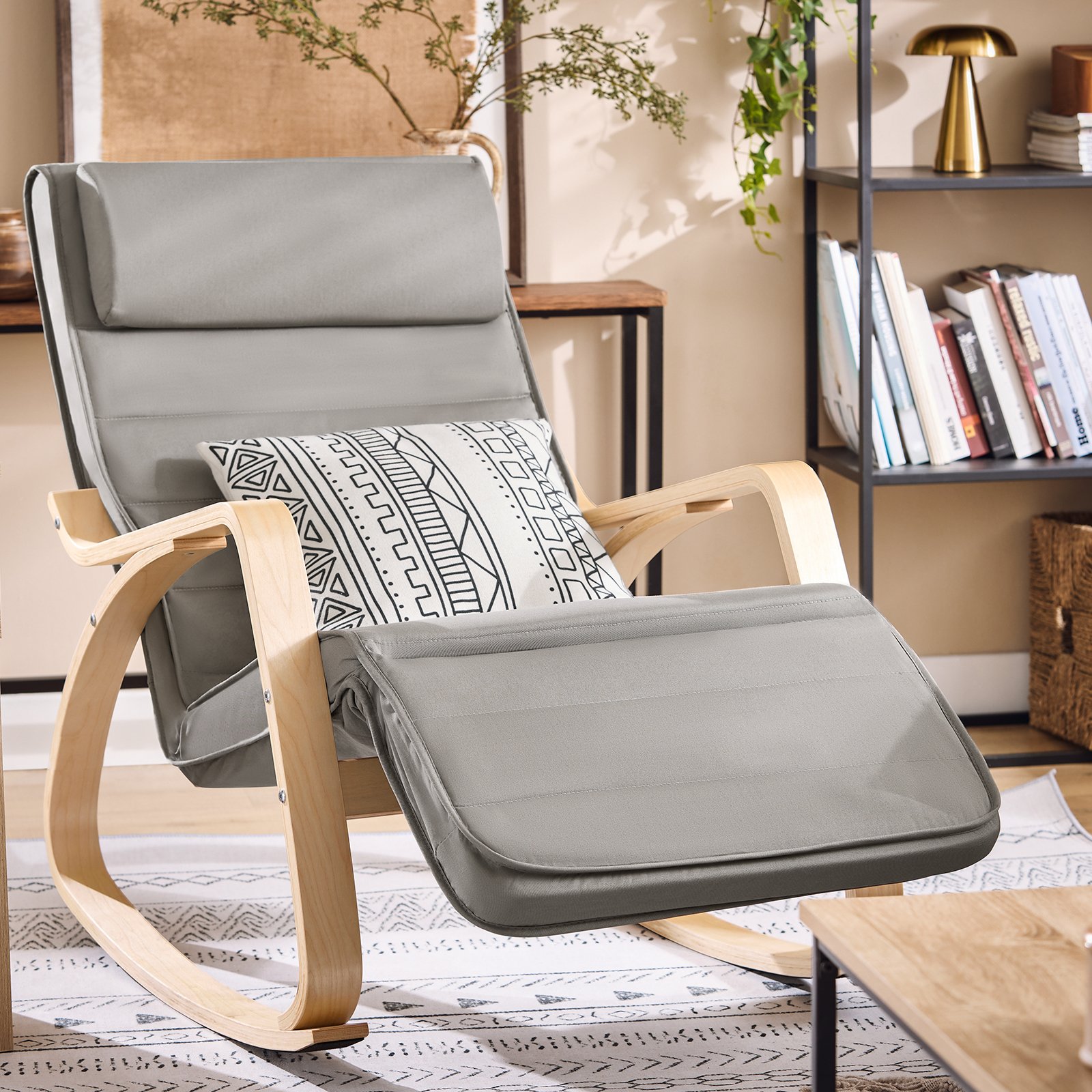 SoBuy Adjustable Footrest Rocking Chair - Dark Grey - Image 2