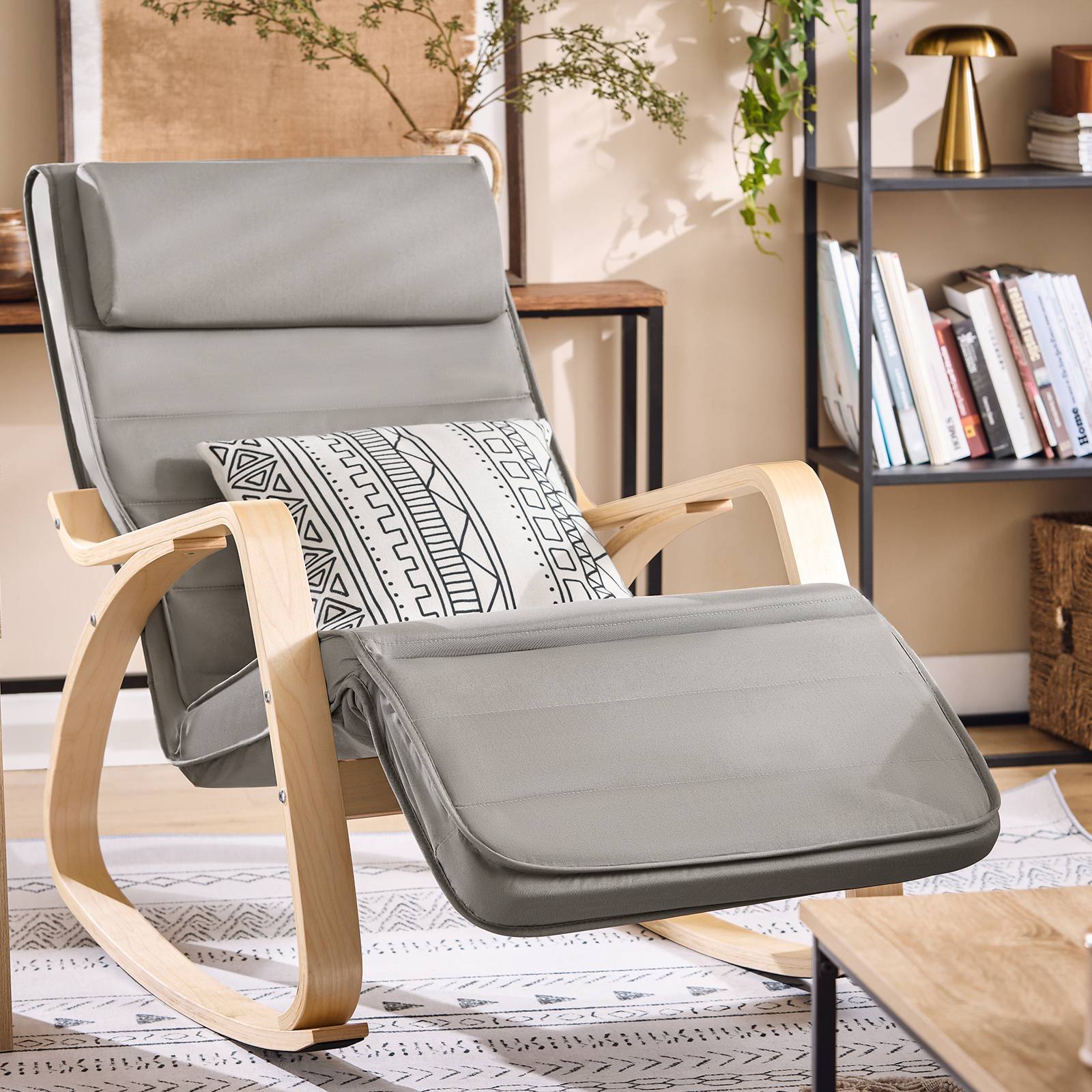 SoBuy Adjustable Footrest Rocking Chair - Dark Grey - Image 2
