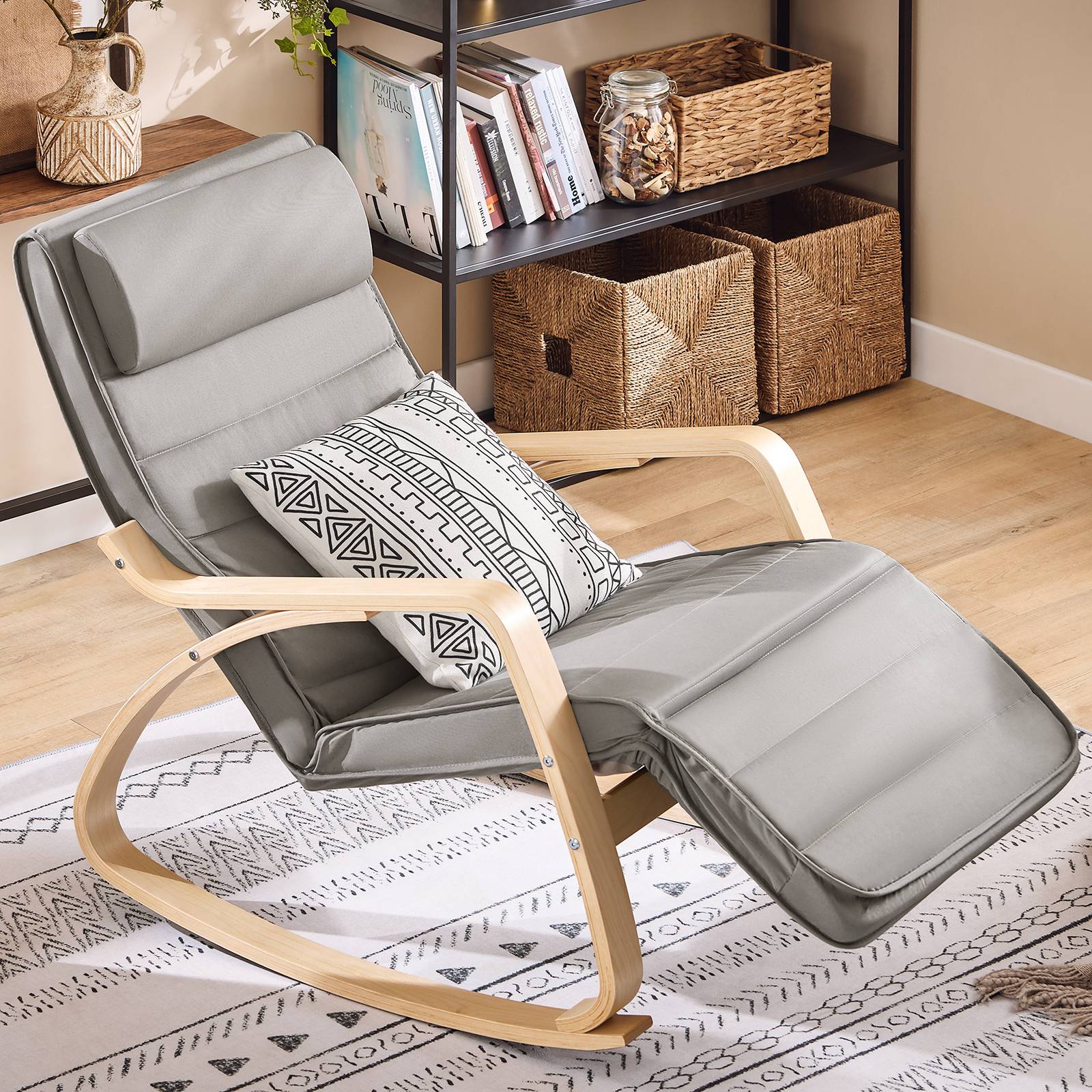 SoBuy Adjustable Footrest Rocking Chair - Dark Grey - Image 8
