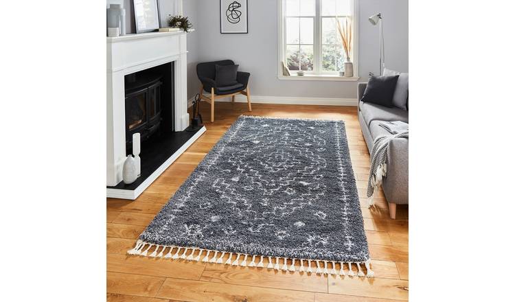 Mega Flooring Grey Shaggy Geometric Rug - 120 x 170cm