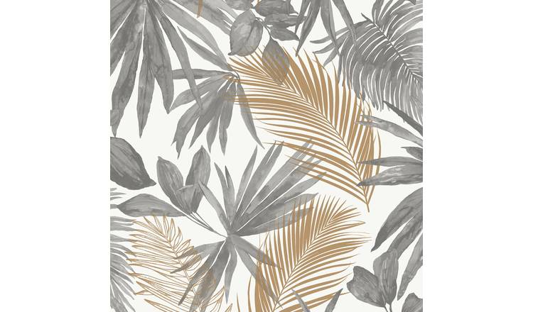 Grandeco Wild Palm Metallic Textured Wallpaper - Grey Copper