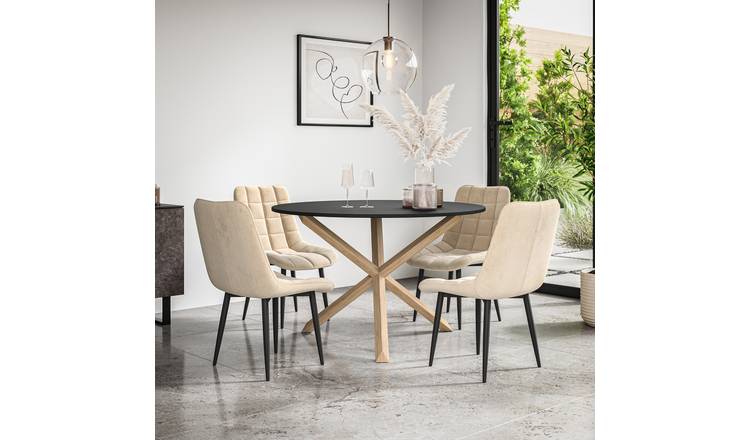 Furniture Online Malvern Nova Black Top Dining Table & 4 Beige Chairs