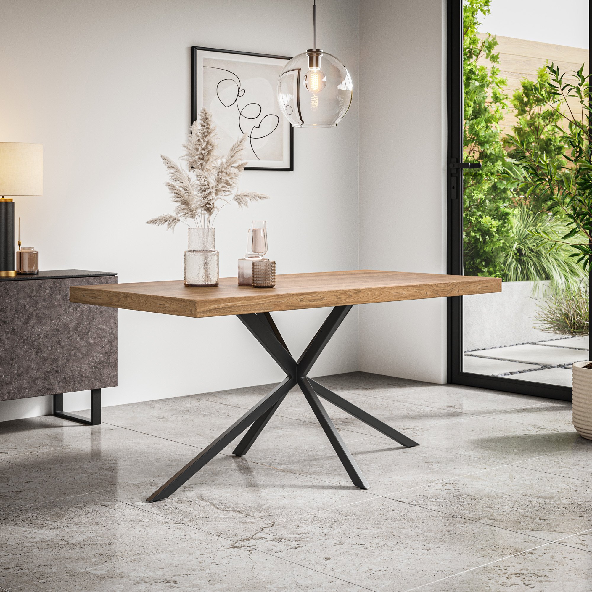 Furniture Online Donni Anika Oak Effect Dining Table & 6 Grey Chairs - Image 2