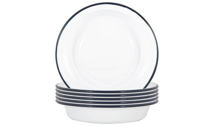 Argon Tableware White Enamel Deep Bowls - Navy - Pack of 6