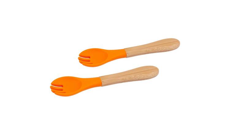 Tiny Dining Bamboo Baby Weaning Forks with Silicone Tip - Orange - Pack of 2