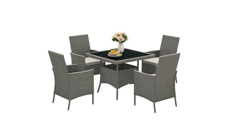 Outsunny 4 Seater Rattan Garden Furniture Set with Cushions - Grey