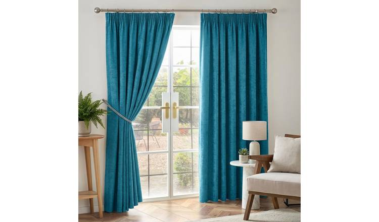 Luxury Living Chenille Blackout Pencil Pleat Curtains 117cm x 229cm - Teal