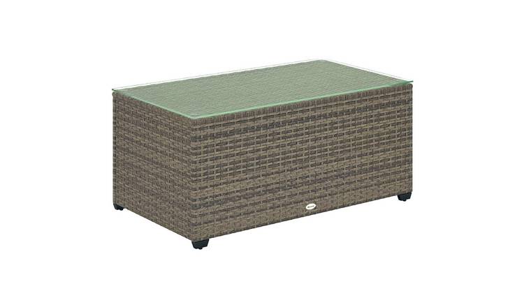 Outsunny PE Rattan Garden Side Table with Tempered Glass Top - Dark Grey
