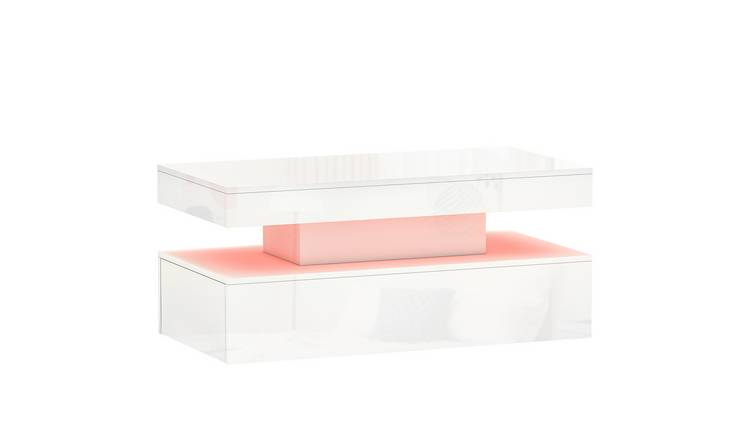 HOMCOM High Gloss Coffee Table with LED Lights - White
