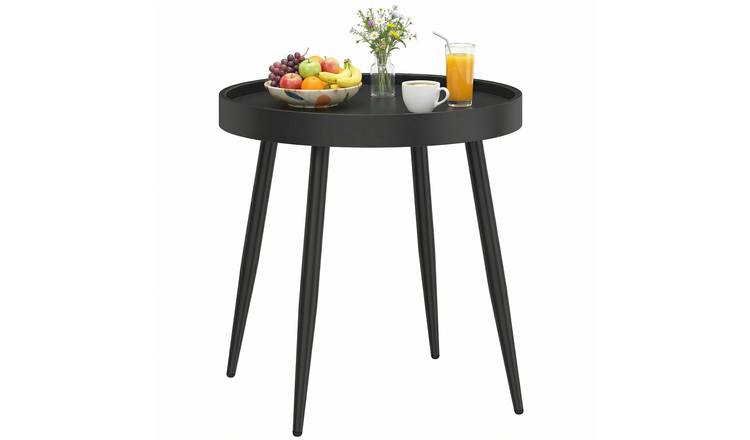 Outsunny Small Outdoor Coffee Side Table with Plastic Tray-Style Top - Black