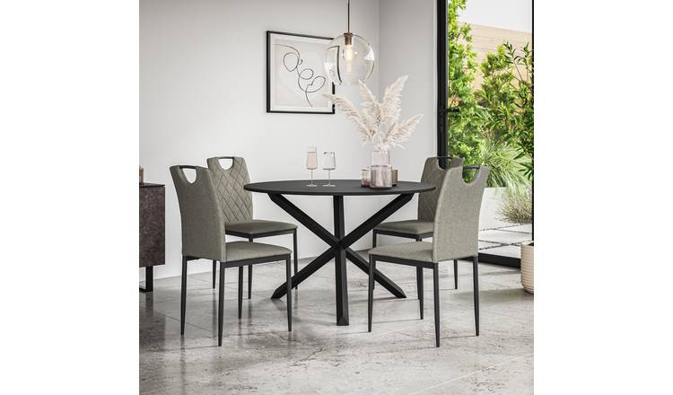Furniture Online Malvern Monza Black Top Dining Table & 4 Grey Chairs