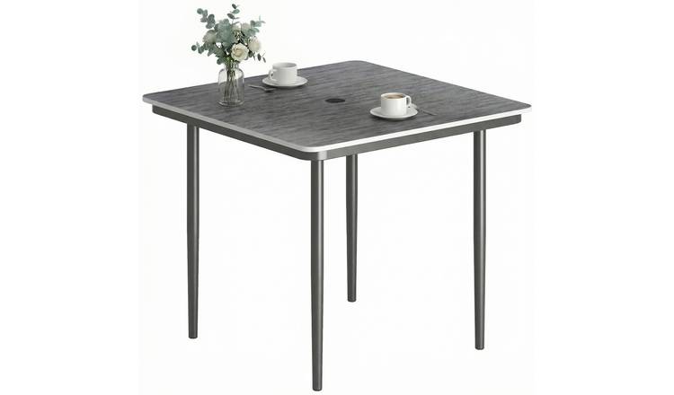 Outsunny Metal Square Outdoor Garden Table with Umbrella Hole - Dark Grey