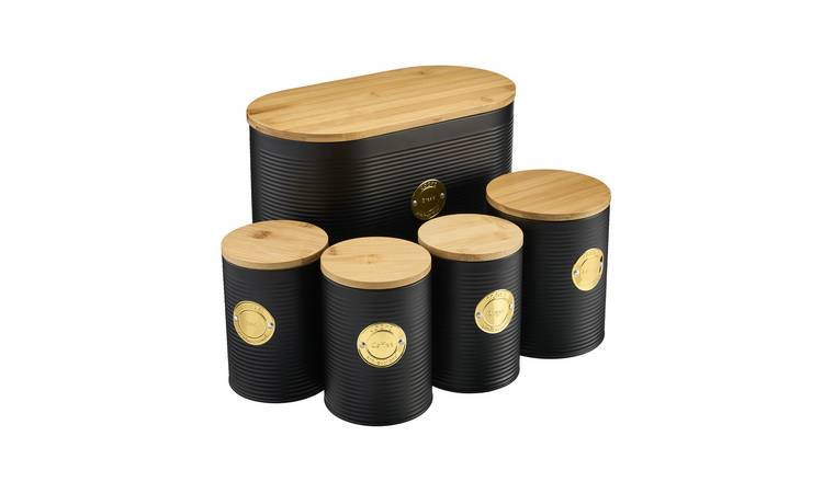 Cooks Professional 5 Piece Ribbed Kitchen Storage Set - Black/Gold
