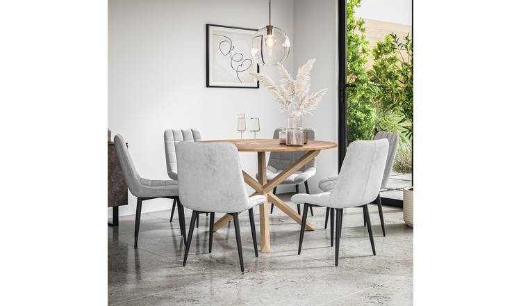 Furniture Online Malvern Nova Oak Table Dining Table & 6 Grey Chairs