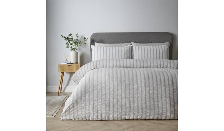 Catherine Lansfield So Soft Seersucker Stripe Duvet Cover Set - Single - Grey