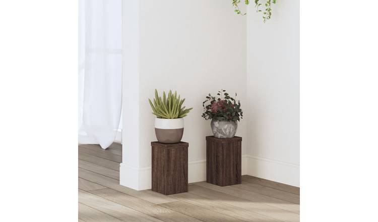 Walplus Pack of 2 Engineered Wood Plant Stand - Brown Oak - 10 x 10 x 18 cm