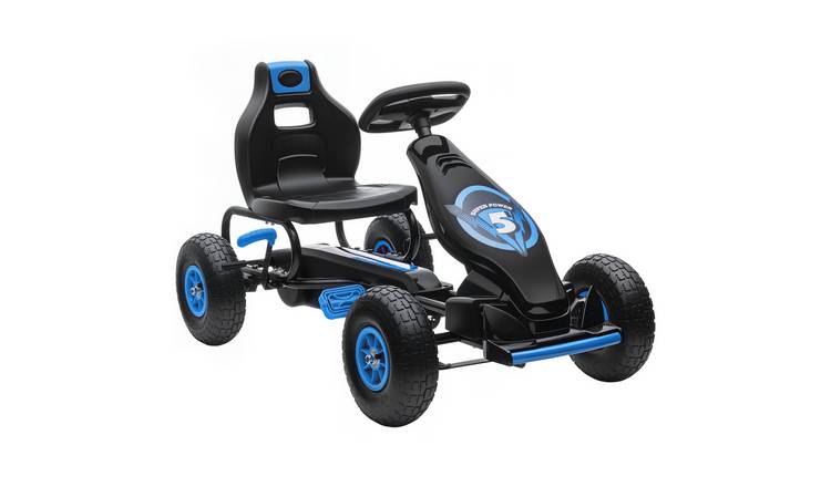 HOMCOM Adjustable Seat Inflatable Tyres Handbrake Kids Pedal Go Kart - Blue