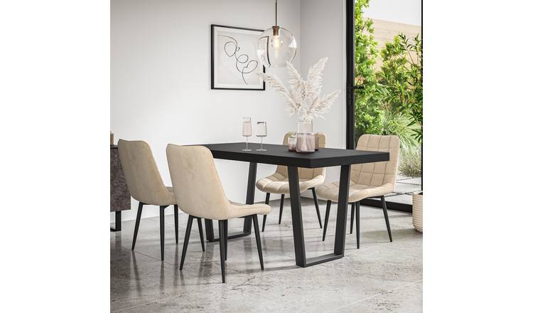 Furniture Online Aria Nova Black Top Dining Table & 4 Beige Chairs