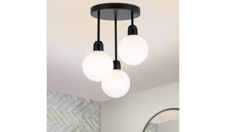 Cosylyte Broome Bathroom 3 Light Modern Opal Glass Ceiling Light - Matt Black
