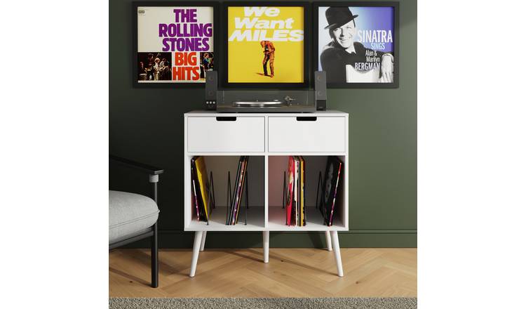 GFW Jaxon 2 Drawer Vinyl Turntable Stand - White