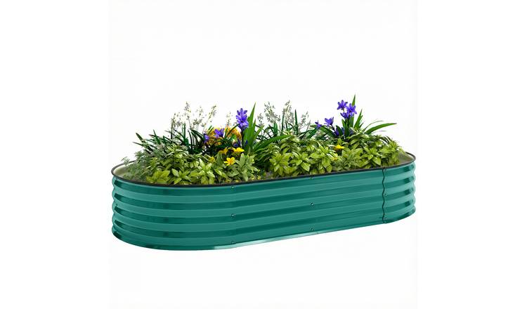 Outsunny Large Metal Elevated Planter Box with Safety Edging - Green