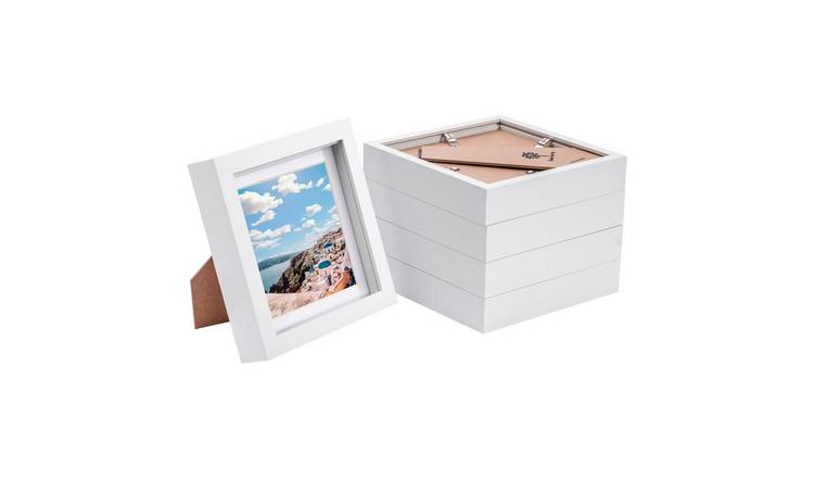 Nicola Spring 3D Box Photo Frames - 6 x 6" with Mount - Set of 5 - White