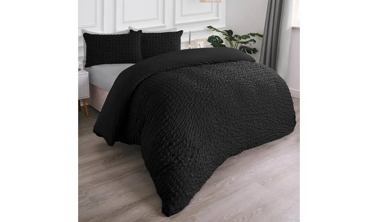 OHS Seersucker Duvet Cover Set Geo Black - Double