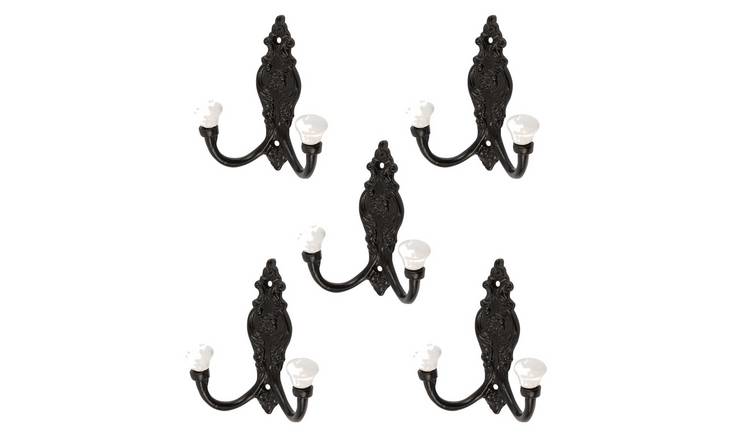 Hammer & Tongs Ornate Double White Ceramic Coat Hook - Pack of 5