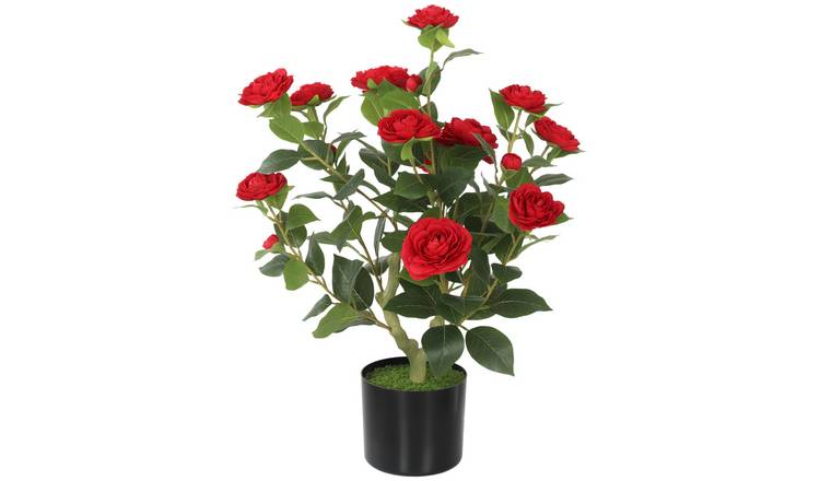 HOMCOM Artificial Camellia Flower Plant in Pot - Red