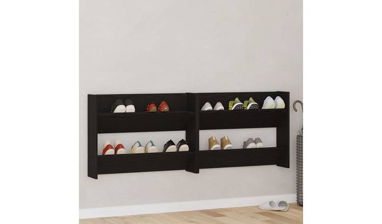 Walplus Pack of 2 Engineered Wood Shoe Cabinet - Black Oak - 80 x 18 x 60 cm