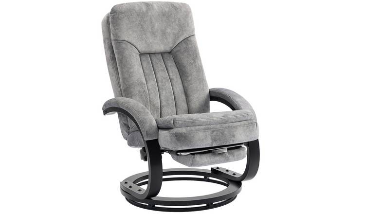 HOMCOM Velvet Swivel Recliner Armchair with Wooden Base - Grey