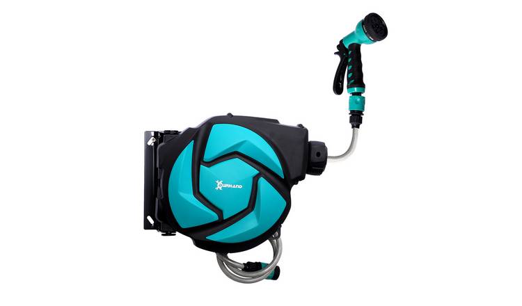 DURHAND Wall Mounted Hose Reel with 7 Patterns Spray Nozzle - Blue