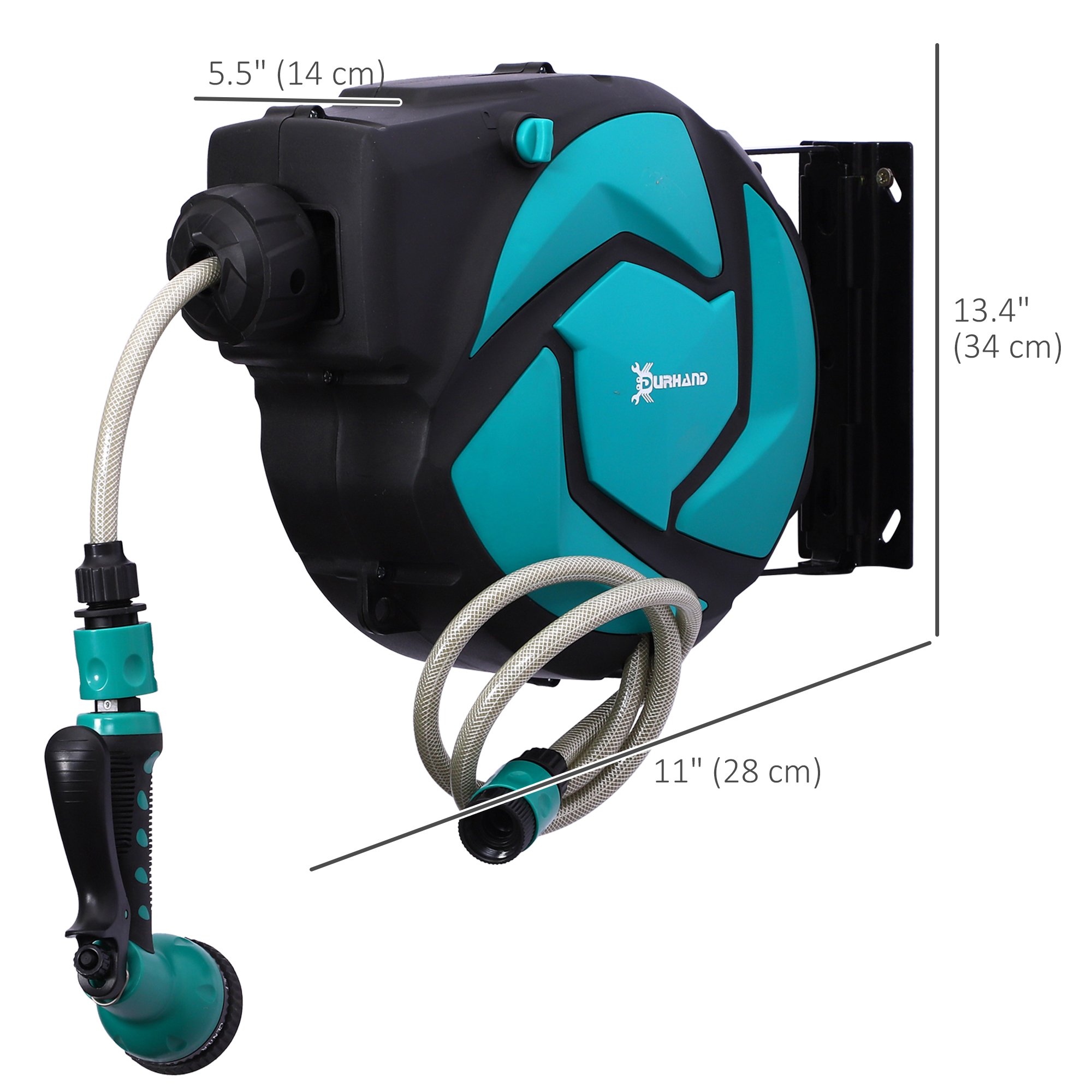 DURHAND Wall Mounted Hose Reel with 7 Patterns Spray Nozzle - Blue - Image 3