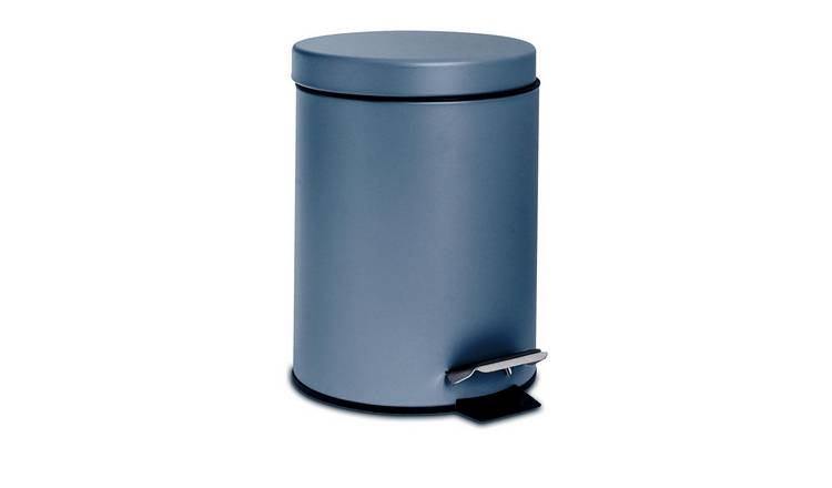 Harbour Housewares Round Bathroom Pedal Bin - 3 Litre - Matt Blue - 16.5cm