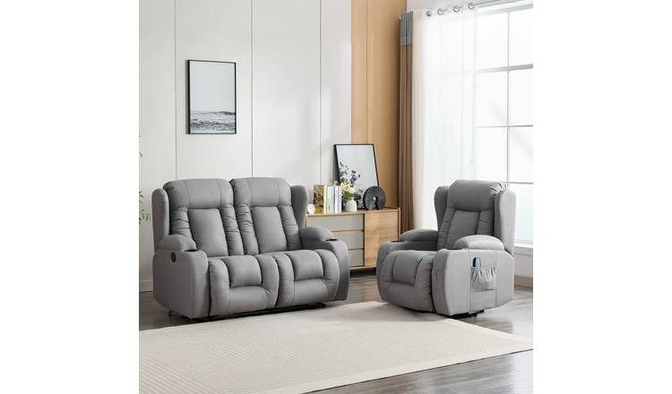 Furniture Online Caesar Electric Recliner Fabric 1+2 Seater Sofa Set - Grey
