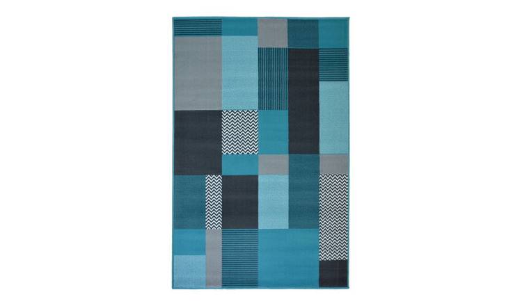 Mega Flooring Blue Modern Geometric Rug - 80 x 150cm