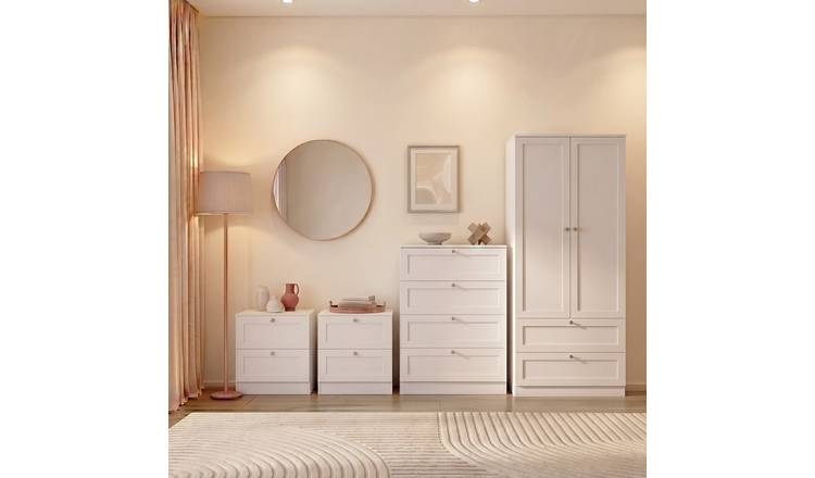 Vida Designs Altino 4 PCs Set (2x Bedside - 4 Drawer Chest - Wardrobe) - White