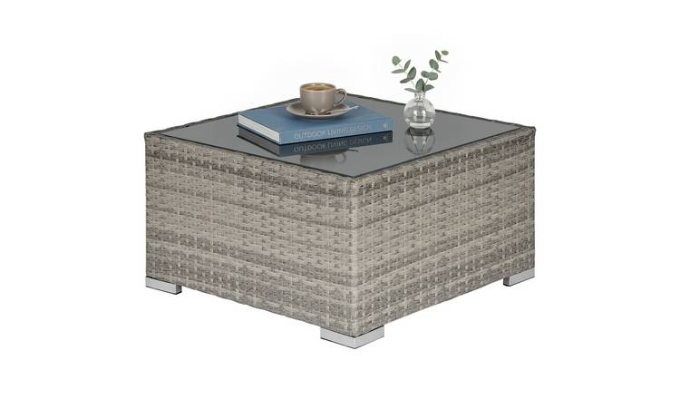 Outsunny Rattan Garden Side Table with Tempered Glass Top - Grey