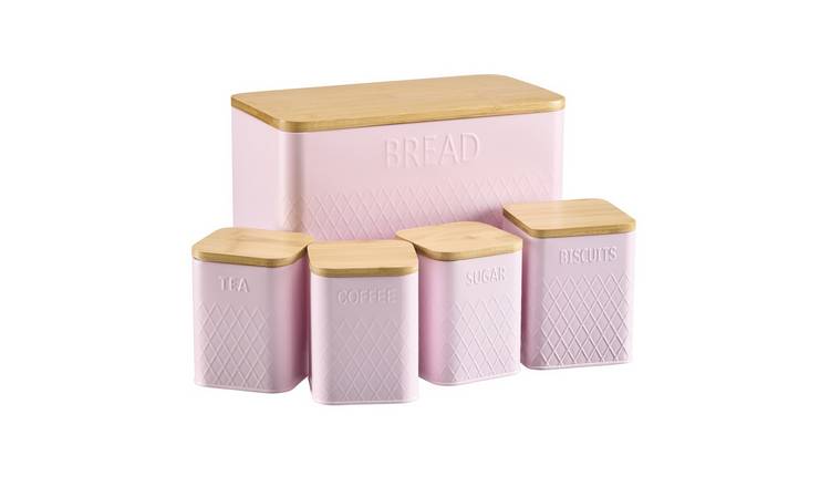 Cooks Professional 5 Piece Square Kitchen Storage Set with Bamboo Lids - Pink