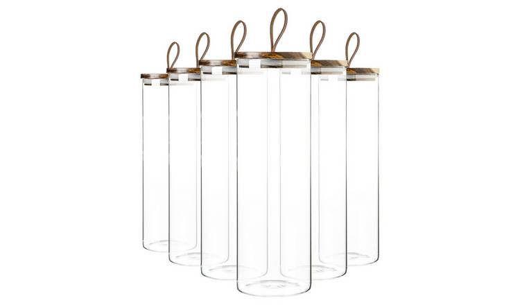 Argon Tableware Glass Storage Jars with Leather Loop Lids - Set of 6