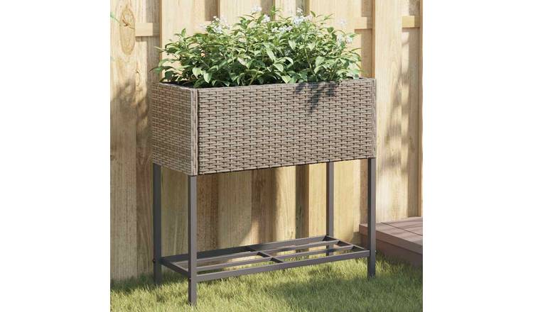 Walplus Poly Rattan Garden Planter - Grey - 70 x 28 x 70 cm